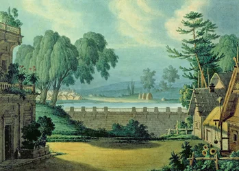 A. Verstovski作のオペラ「Pan Tvardovsky」の舞台デザイン、1828年（紙にペン、インク、トイレ）